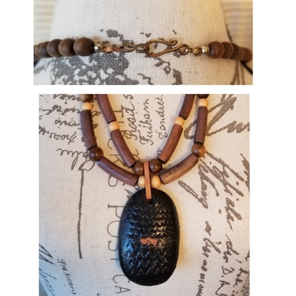 Wood Beaded Statement Necklace - Picture 2 of 3